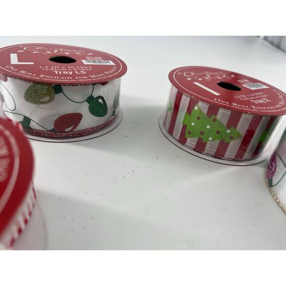 Christmas Ribbon Package Wrapping Bows 7 Spools Gift Wrap Santa Holiday 4 New - Picture 2 of 8